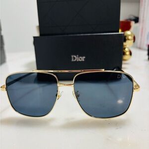 Dior Gold Frame Sunglasses with Blue Lenses